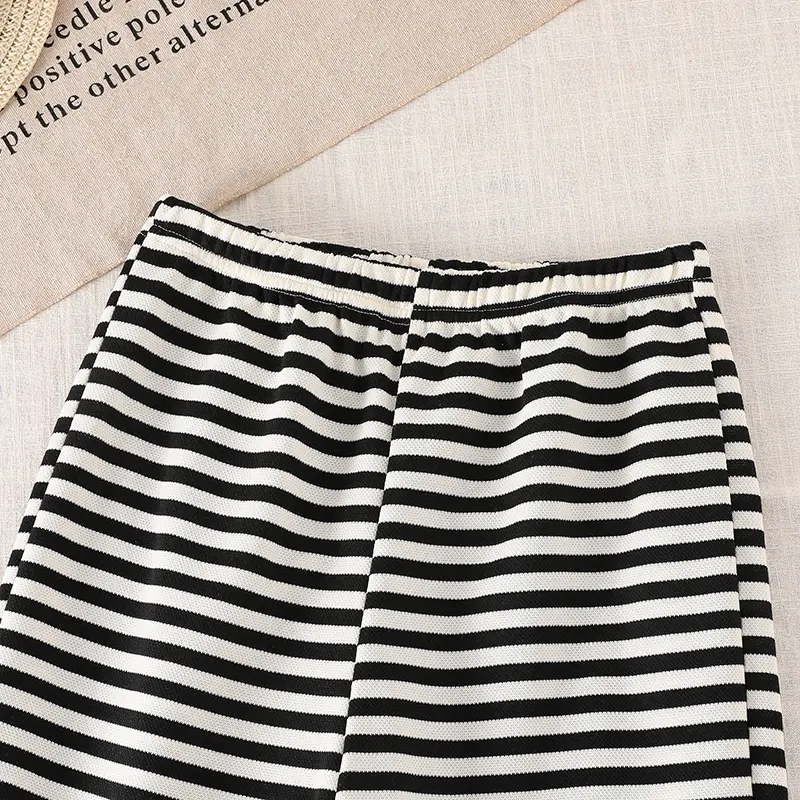 Summer Tow Pieces Set O-Neck Sleeveless Breasted Striped vest & Elastic Waist Pants For Girls 8-12 Years Daliy Casual Clothing