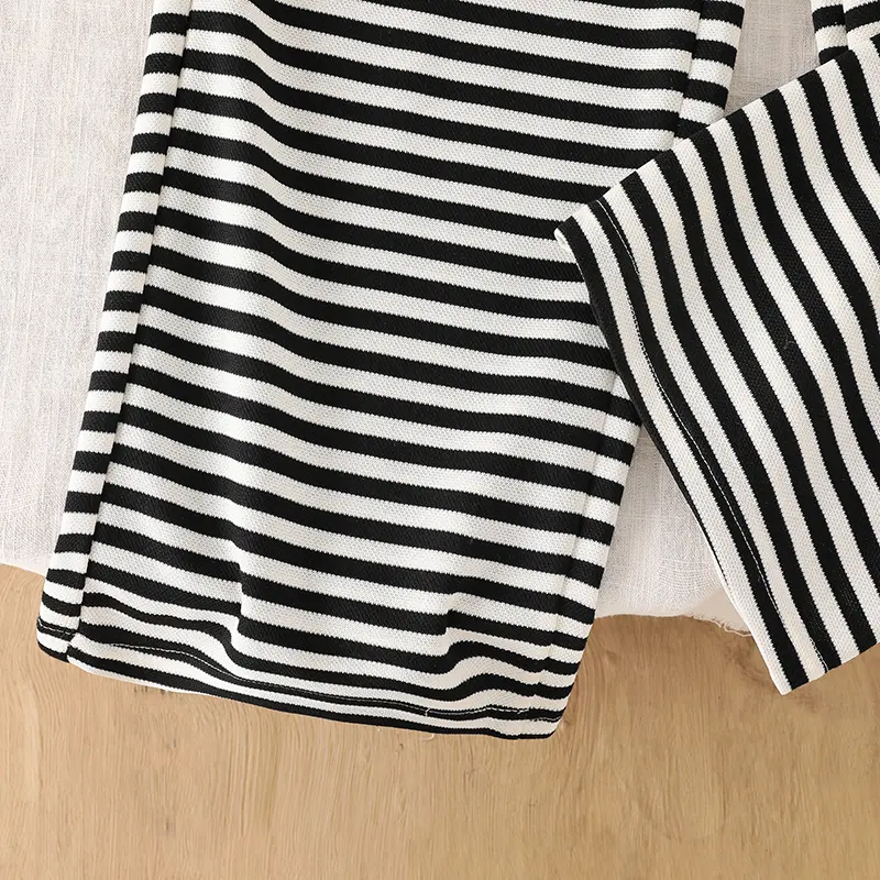 Summer Tow Pieces Set O-Neck Sleeveless Breasted Striped vest & Elastic Waist Pants For Girls 8-12 Years Daliy Casual Clothing