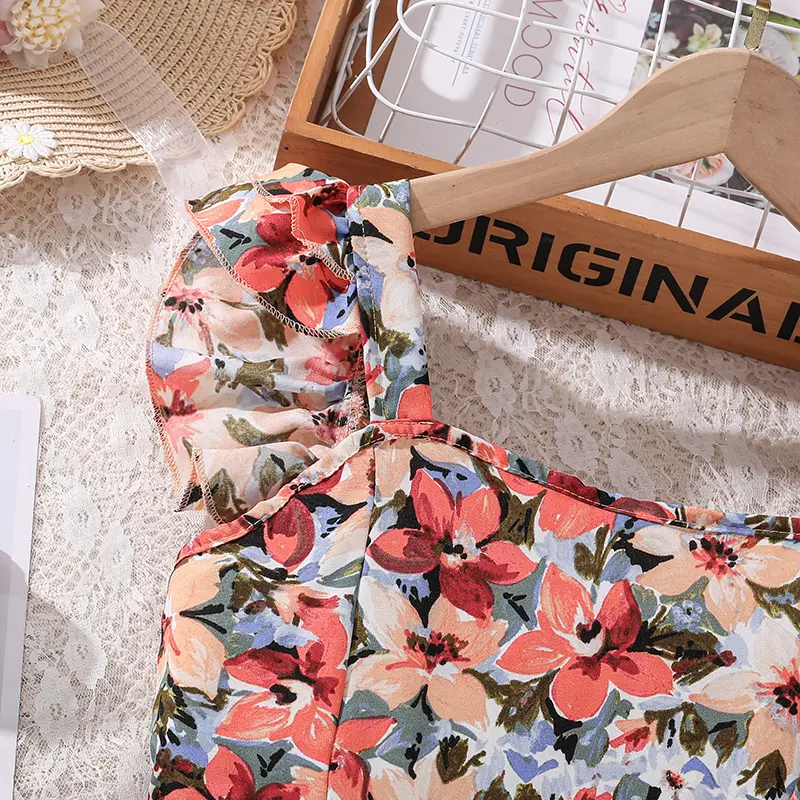 Dress For Girls 2025 Summer New Daily Vacation Style Sling Print A-Line Dress 8-12 Years Kids Daily Casual Clothing