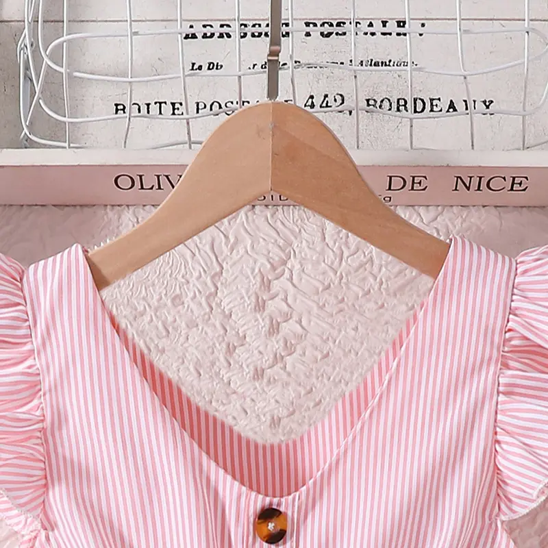 Kids Dress For Baby Girls Pink Striped V-Neck Sleeveless Dress Fashionable Versatile Sweet Style Beach Dress Cute Princess Dress