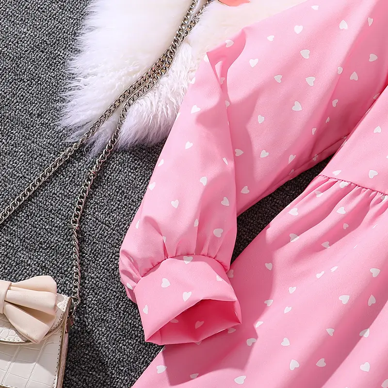 Kids Dress For Girls Pink Polka Dot Long-Sleeved Summer Girls Dress Casual Princess Dress Elegant Vacation Holiday Party Clothes