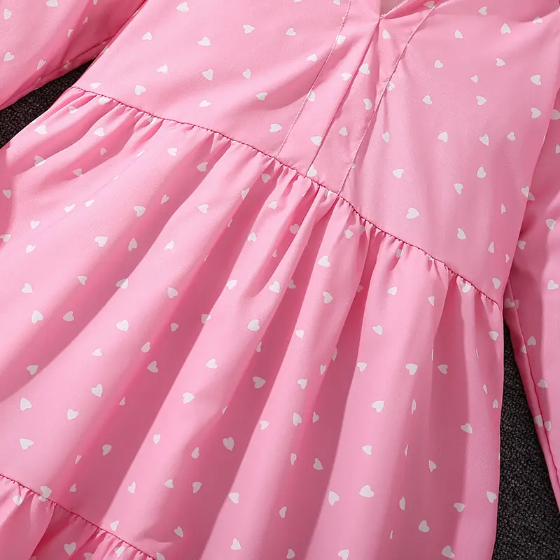 Kids Dress For Girls Pink Polka Dot Long-Sleeved Summer Girls Dress Casual Princess Dress Elegant Vacation Holiday Party Clothes