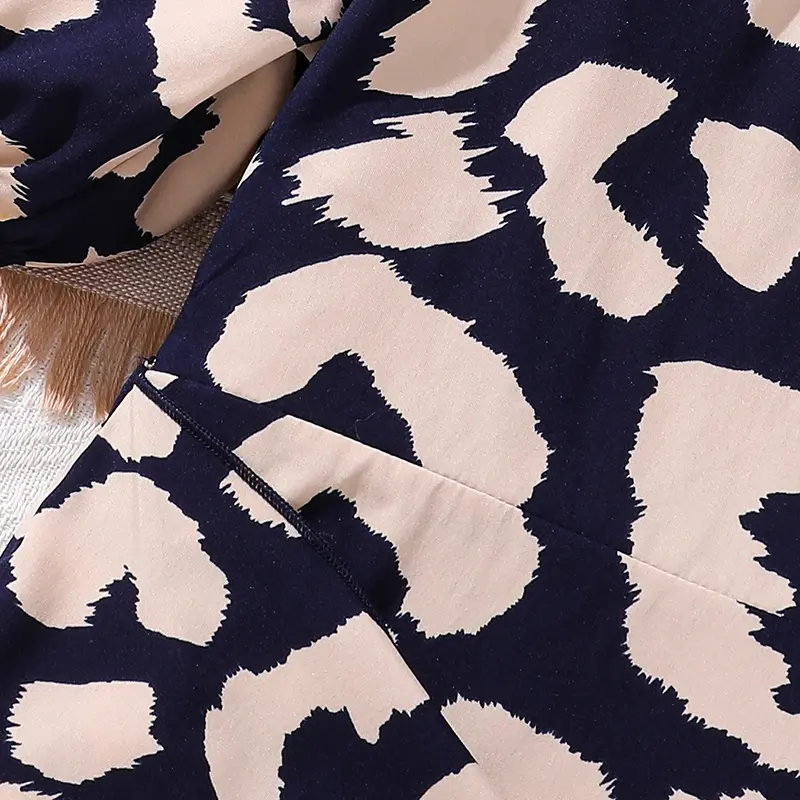 Kids Dress For Girls Navy Blue Pattern Half-strap Short-sleeved New Design Dress Resort Style Beach Dress And Cute Daily Clothes