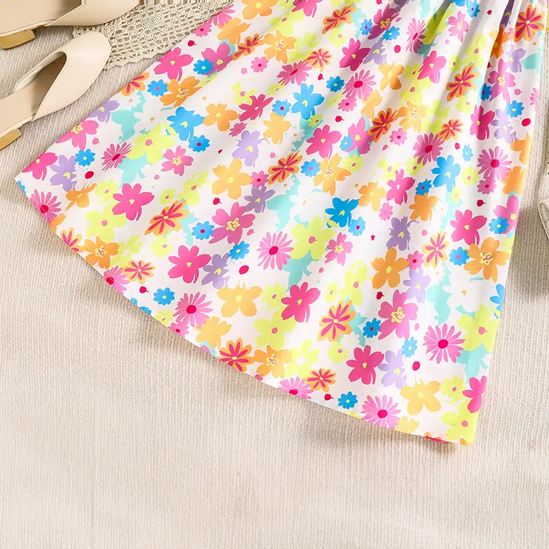 2025 New 2PCS Kids Clothing Solid Color Yellow Coat & Print Sling A-Line Dress For Girls 8-12 Years Sweet Style Vacation Set