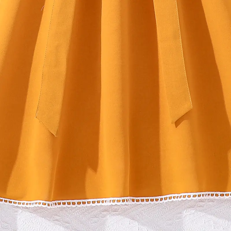 Dress For Girls Yellow Sleeveless Diagonal Lace Dress & Belt Elegant Children  For 8-12 Years Birthday Party Daily Clothes