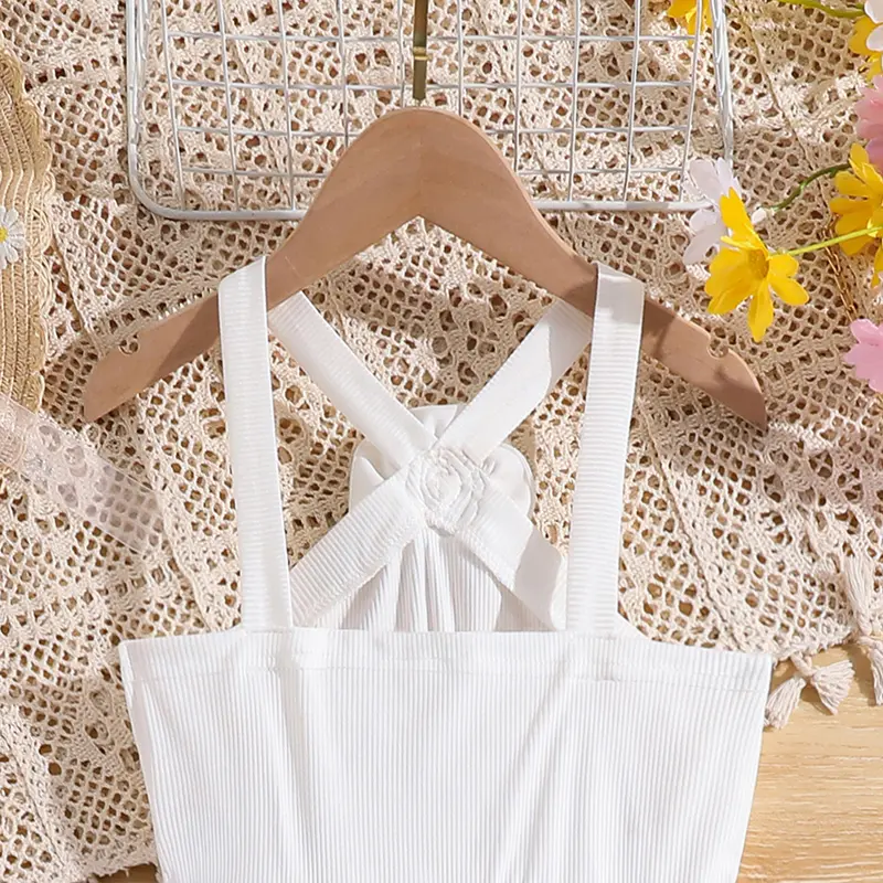 White Dress For Girls 8-12 Years Rose Decor Sleeveless Halter Dress Dating Communion Wedding Party Dress Tween Girls Dress