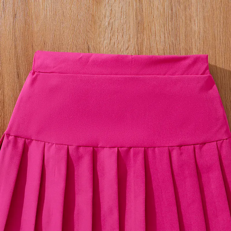 2024 New Children's Fashion Clothes Sets For Kids Girl Black Smiley T-shirt And Rose Red Pleated Skirt High Quality Korean Style