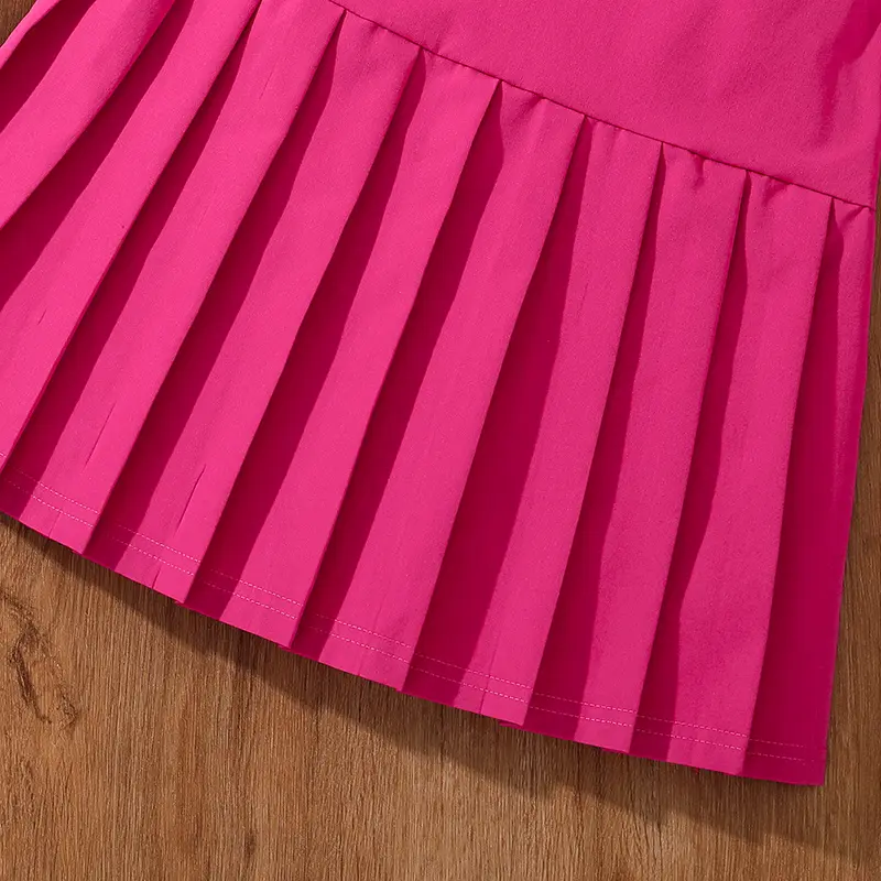 2024 New Children's Fashion Clothes Sets For Kids Girl Black Smiley T-shirt And Rose Red Pleated Skirt High Quality Korean Style