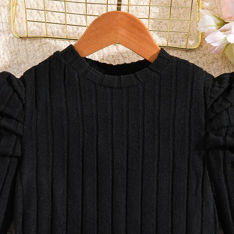 Children's Spring Autumn Dress For 8-12 Years Girls Black Long-Sleeved Printed Dress Elegant Causal Style Birthday Party Clothes