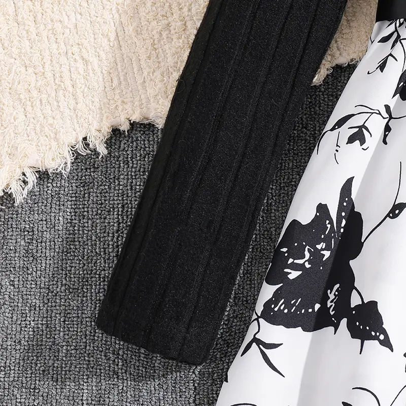 Children's Spring Autumn Dress For 8-12 Years Girls Black Long-Sleeved Printed Dress Elegant Causal Style Birthday Party Clothes