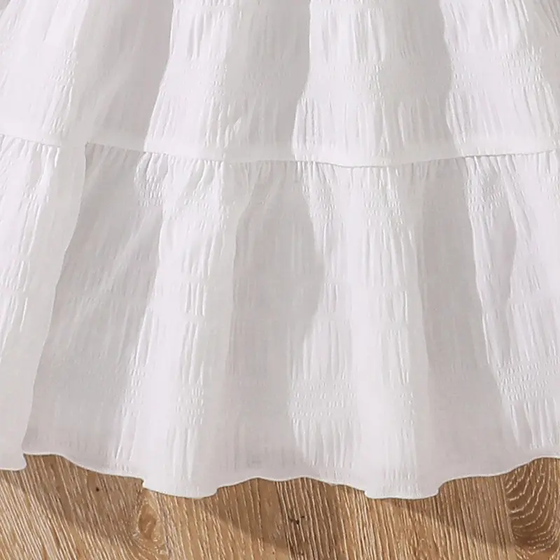 White Dress For Kids Girl Short sleeve Off-shoulder Shirred-Bodice Knee-Length Dress Communion Dating Wedding Party Dress