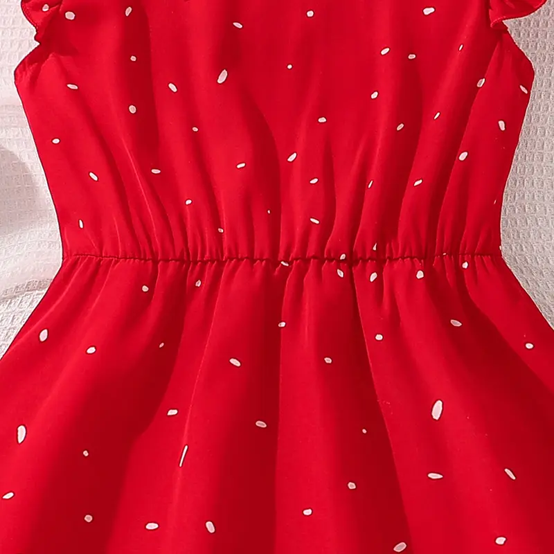 Polka Dotted Dress For Girls V-neck Sleeveless Button-Trim Knee-Length Dress Tween Girls Dress Festival Party Communion Dating O