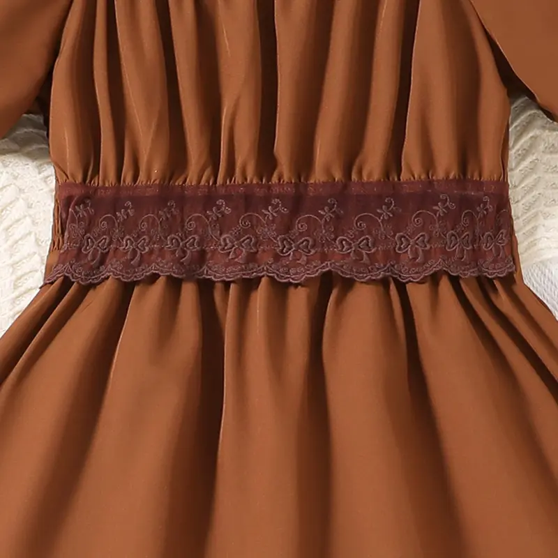 New Fashion Kids Girls Summer Dress Brown Short-Sleeved Square Collar Princess Dress Retro Court Style Party Ball Pageant Outfit