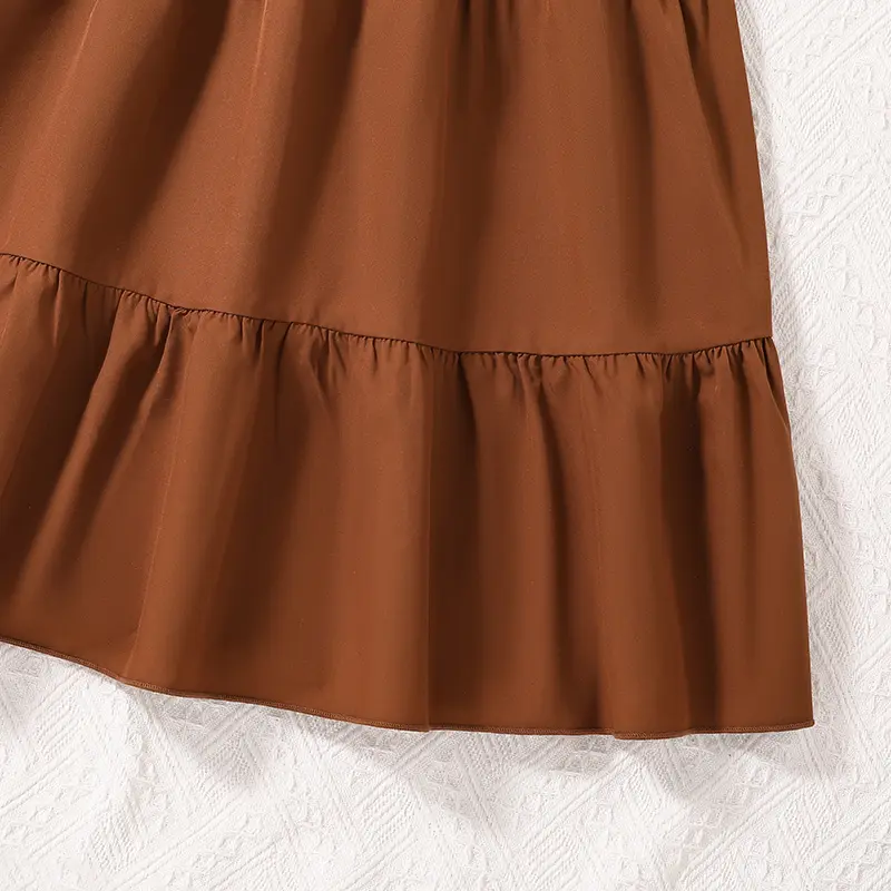 New Fashion Kids Girls Summer Dress Brown Short-Sleeved Square Collar Princess Dress Retro Court Style Party Ball Pageant Outfit