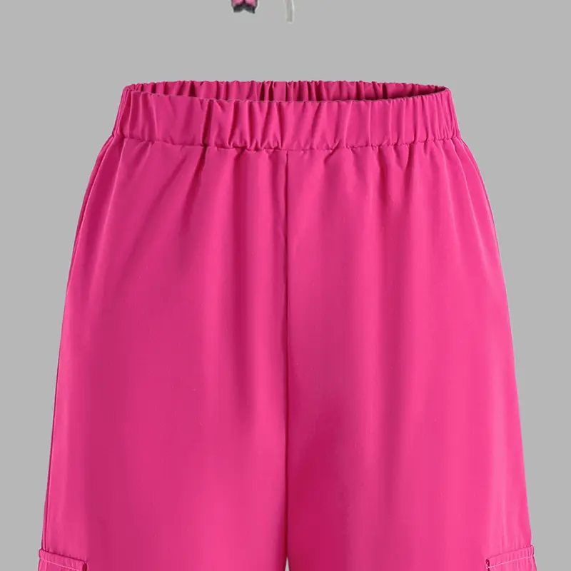 Trendy Cargo Pants Sets Hot Pink Heart Pattern T-shirt & Straight Pants Stylish Girls Clothing Sets American Style Sets For Kids
