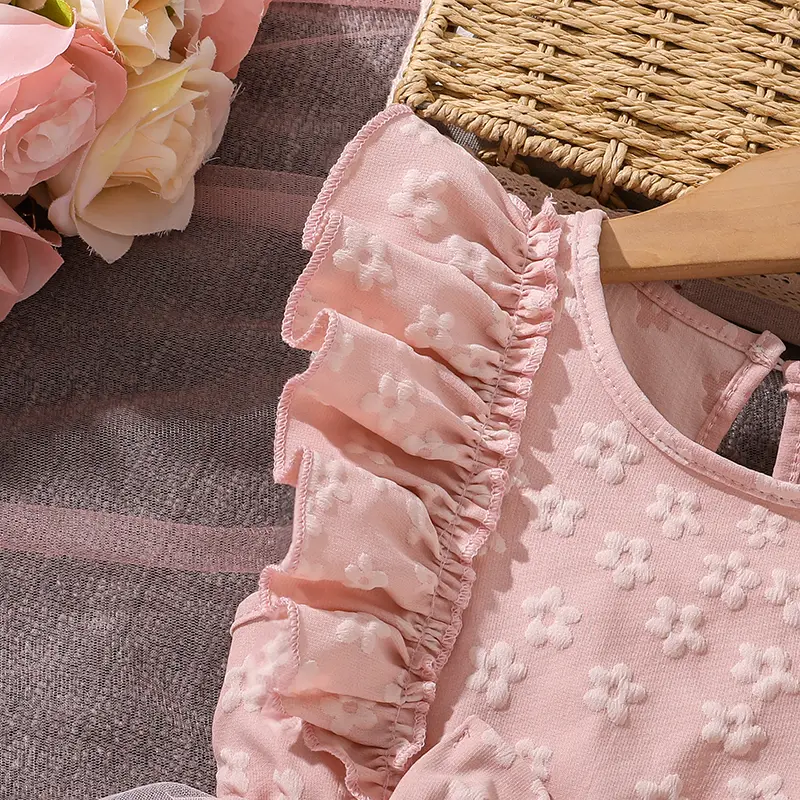 Kids Princess Dress For Girls O-Neck Wing-Sleeve Bowknot Floral Print Embroidery 4-7 Years Summer Sweet Birthday Party Clothing