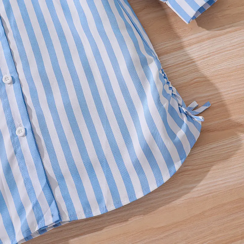 New Designed Classic Spring Autumn Dress For Kids Girls Sky Blue Striped Lapel Long-Sleeved Dress Loose Comfortable Daily Suits