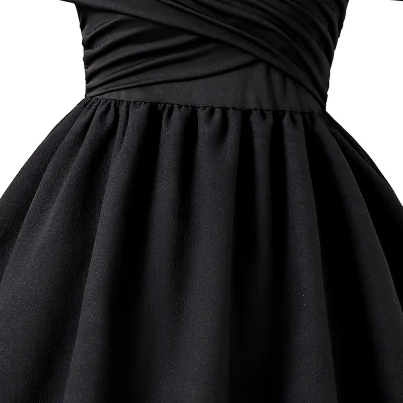 Black Dress For Kids Girls Off-the-Shoulder Tiered Sleeveless Gown Party Dating Clothes Children Clothes Summer Clothes For 8-12