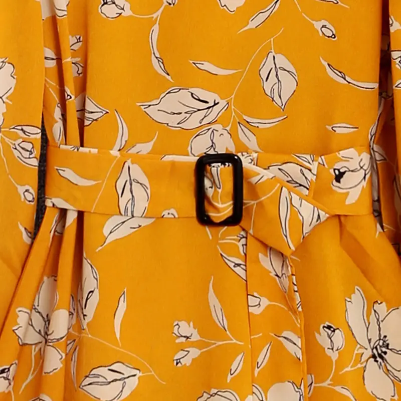 5-12Y Girl Spring and autumn style long-sleeved dress plant floral print round neck princess skirt party dress clothing