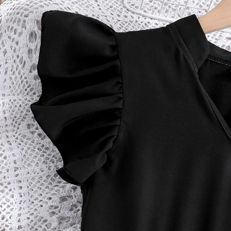 Children Solid Black Maxi Dress V-neck Sleeveless Patchwork Long Dress 8-12 Years Tween Girls Clothes Church Baptism School Gown