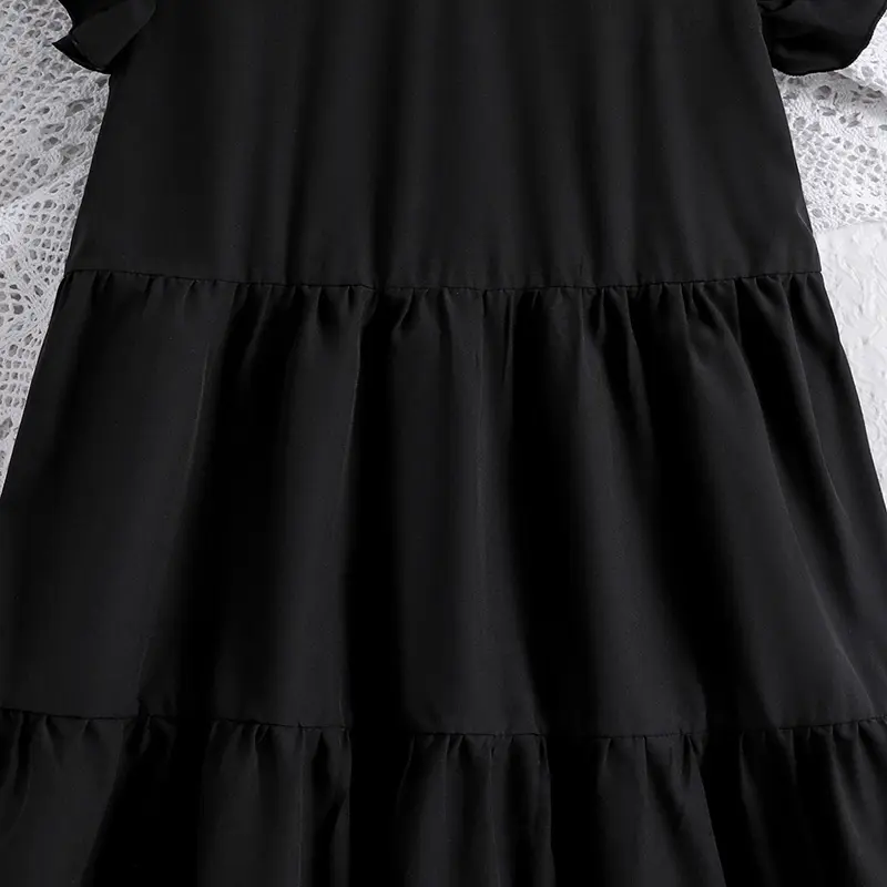 Children Solid Black Maxi Dress V-neck Sleeveless Patchwork Long Dress 8-12 Years Tween Girls Clothes Church Baptism School Gown