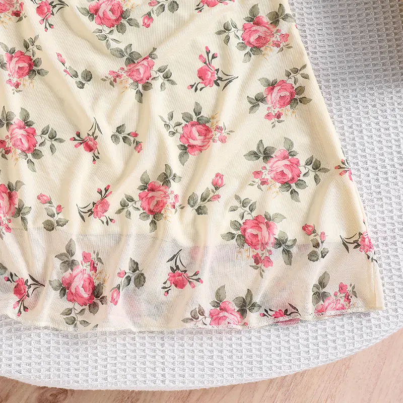 Summer New Sweet Style Kids Clothing Beige Print Sling Winkle A-Line Dress For Girls 8-12 Years Daily Vacation Clothes