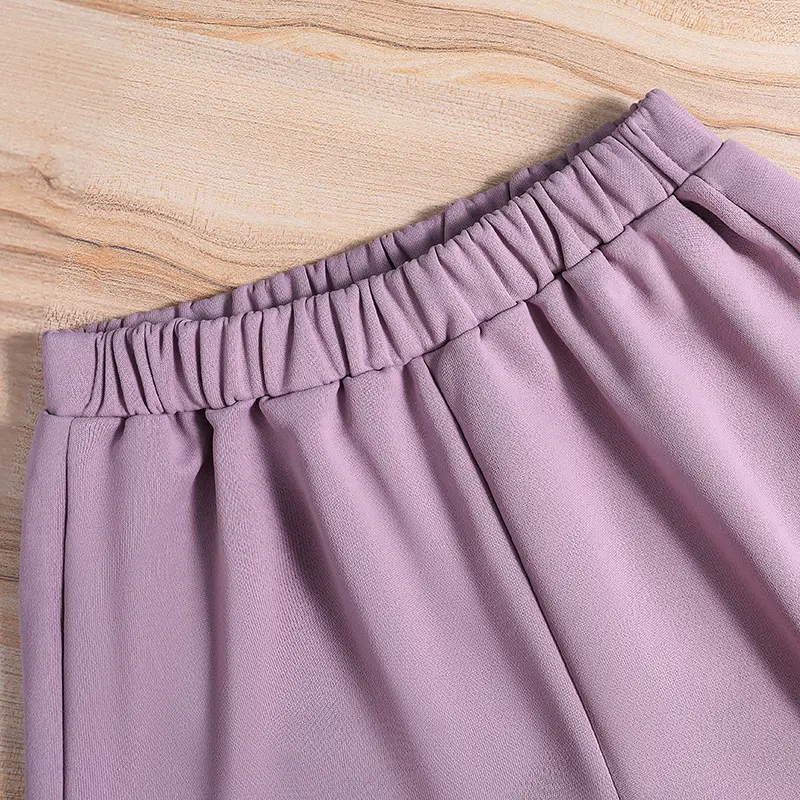 Girls New Designed Classic Comfortable Clothes Sets Teenager Spring Autumn Suit Purple Solid Color Long Sleeve Hoodie And Short