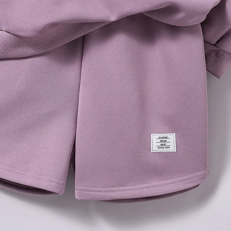 Girls New Designed Classic Comfortable Clothes Sets Teenager Spring Autumn Suit Purple Solid Color Long Sleeve Hoodie And Short