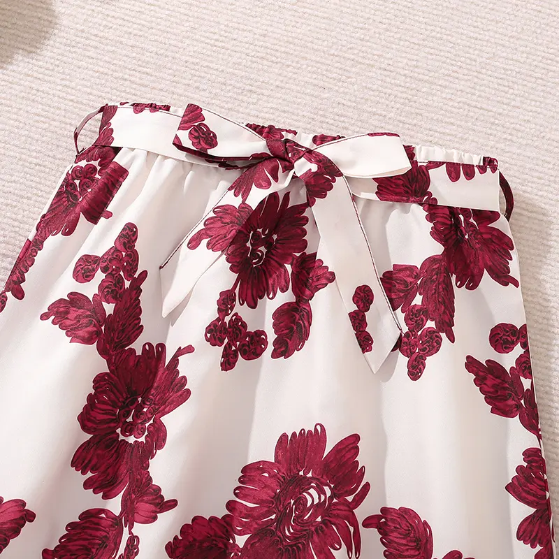 Clothing Sets For Kids Summer Off-shoulder Wine Red Crop-Top & Ruffled-Hem Irregular Hem Skirt 2PCS Girls