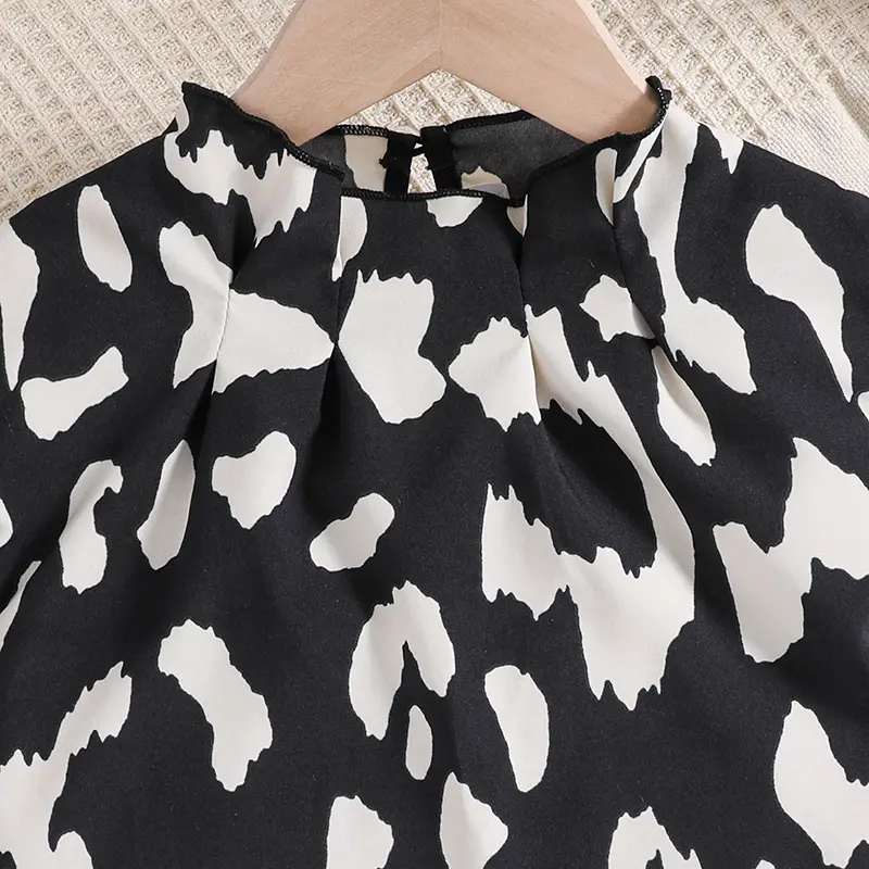 New Summer Designed Classic Girls Big Black Retro Pattern Top + Black Pattern Skirt 2PCS Suit Stylish Daily Casual Vacation