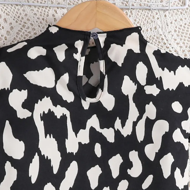 New Summer Designed Classic Girls Big Black Retro Pattern Top + Black Pattern Skirt 2PCS Suit Stylish Daily Casual Vacation