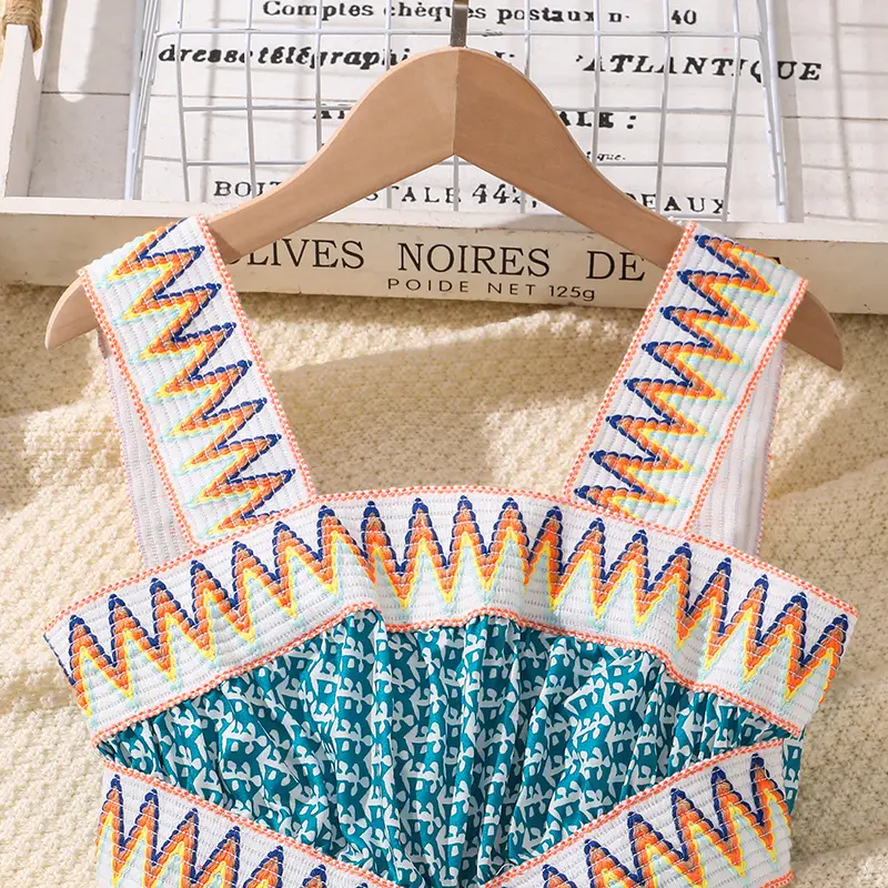 Kids Dress For Girls Waist Cross Openwork Design Sling Dress Trendy Girls Dress Summer Vacation Birthday Party Dress