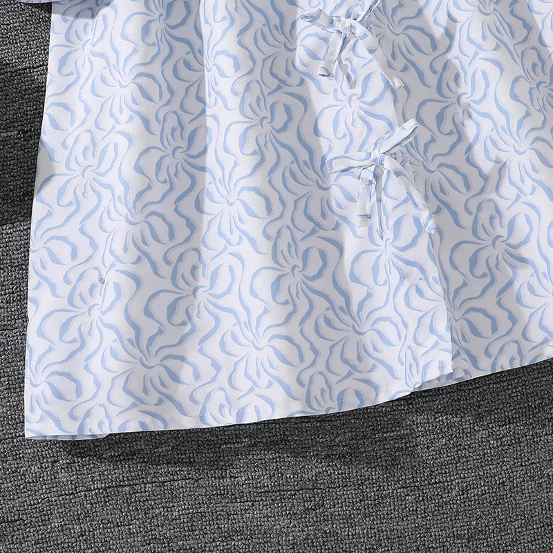 Children Spring And Autumn Dress For Girls 8-12 Years Blue Floral Long-Sleeved Dress Elegant Simple Style Birthday Party Clothes