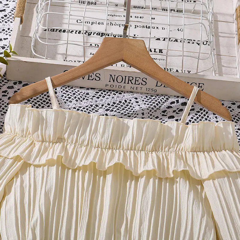 Kids Clothing Sets For Girls Solid Color Line Neck Long sleeve Top And Skirt Classic Design Simple And Generous Style Two-Piece