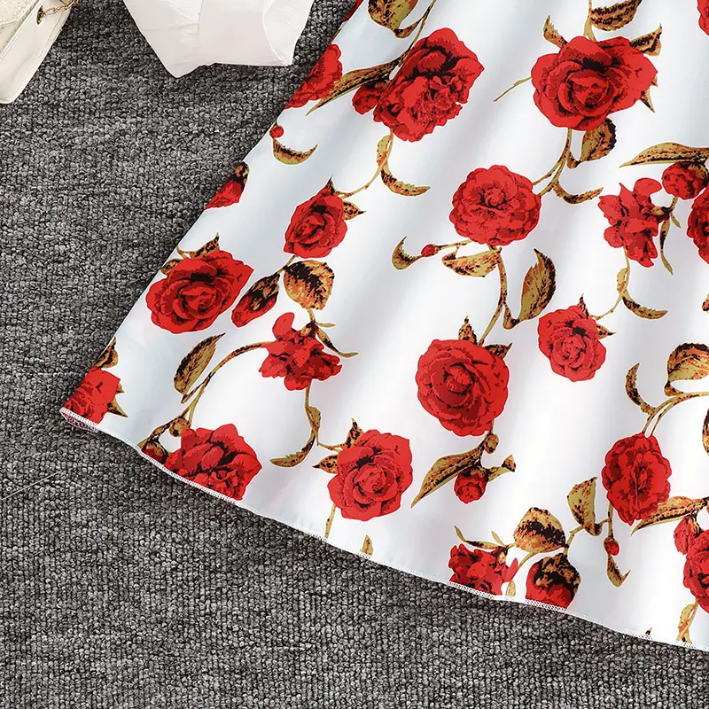 2025 New Kids Autumn Suit Solid Color White Long Sleeve Top & Print Sling A-Line Dress For Girls 8-12 Years Sweet Style Daily