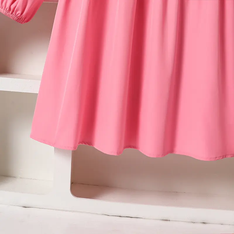 2025 New Girls Autumn Princess Dress Solid Color Pink Doll Collar Bow Long Sleeve A-Line Dress For Girls 8-12 Years Sweet Style