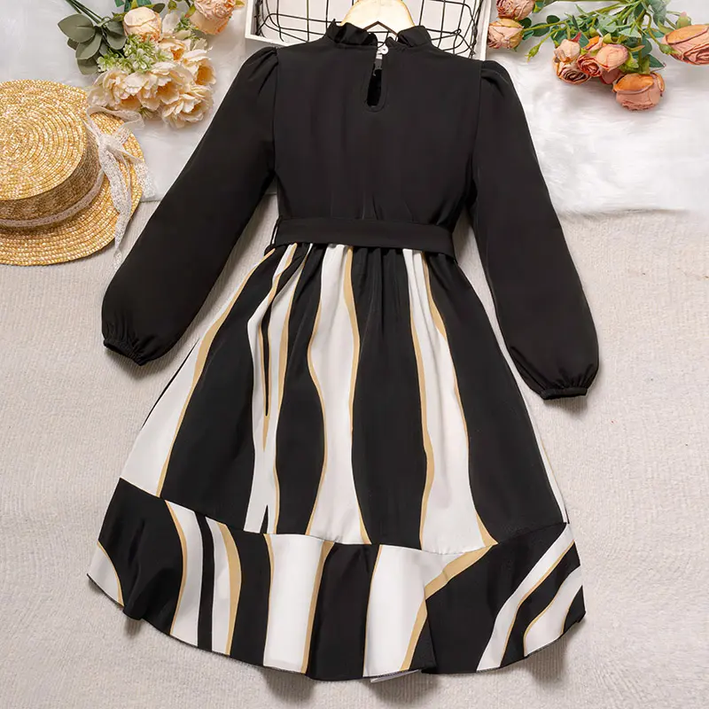 Dress Kids Girls 8-12 Years Black Long-Sleeved Dress For Girls Stylish Girls Casual Vacation Party Gown Wedding Evening Dress