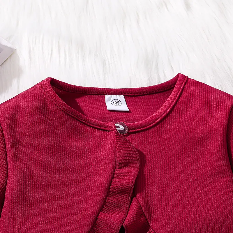 Fashion For Kids Girls Red Long Sleeve Coat And White Print Skirt Elegant Vacation Holiday Party Dress Graduation Clothes Sets