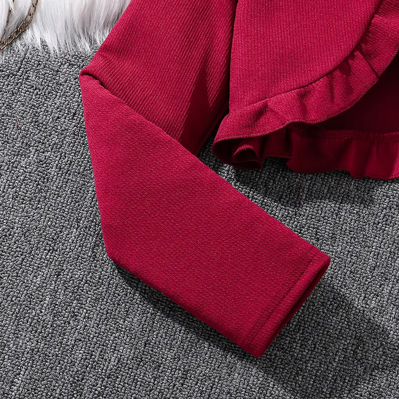 Fashion For Kids Girls Red Long Sleeve Coat And White Print Skirt Elegant Vacation Holiday Party Dress Graduation Clothes Sets