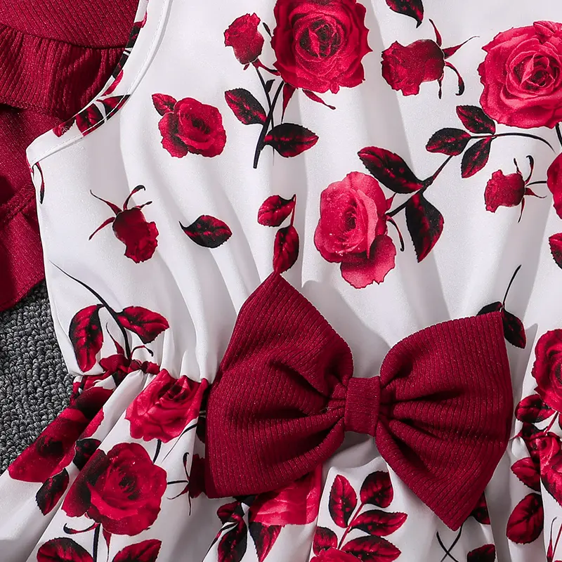 Fashion For Kids Girls Red Long Sleeve Coat And White Print Skirt Elegant Vacation Holiday Party Dress Graduation Clothes Sets