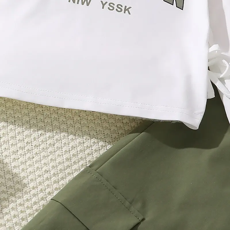 Autumn Outfit For 4-7 Years Girls White Letter Long Sleeve Top And Army Green Pants High Quality Daily Causal Simple Style Suit
