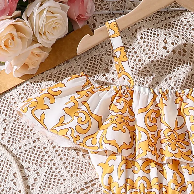 Preteen Girls Dress Printed Ruffled Off Shoulder Maxi Dress 8-12 Years Kids Costume Summer Vacation Party Outgoing Clothing OOTD