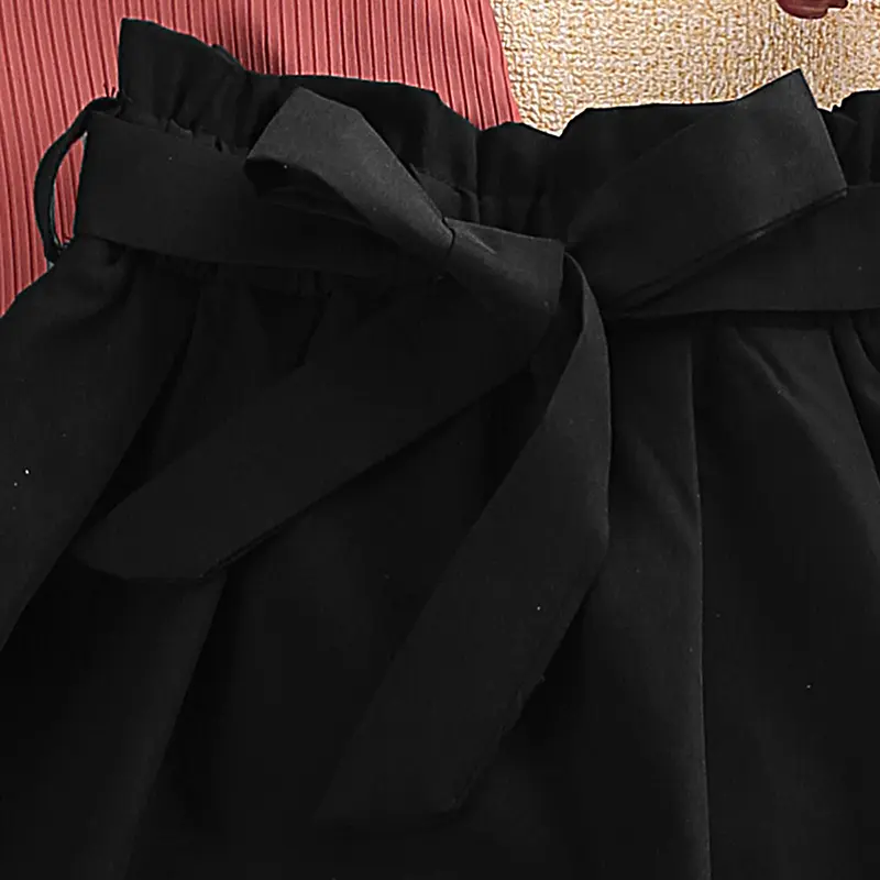 Girls Summer Fashion Suit New Solid Color Short Sleeve & Black Skirt Sweet Elegant Vacation Daily Casual Preppy Style Outifits