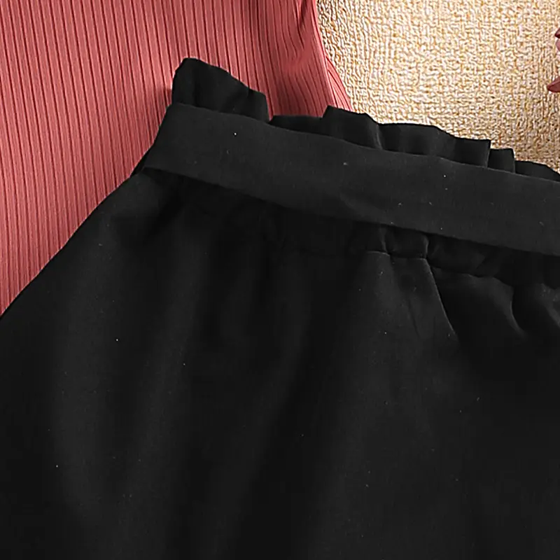 Girls Summer Fashion Suit New Solid Color Short Sleeve & Black Skirt Sweet Elegant Vacation Daily Casual Preppy Style Outifits