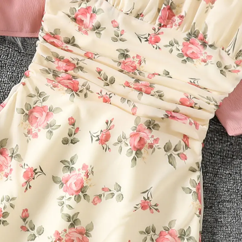 Autumn New Sweet Style Suit Girls 2PCS Solid Color Pink Long Sleeve Coat & Sling A-Line Dress For Girls 8-12 Years Daily Casual