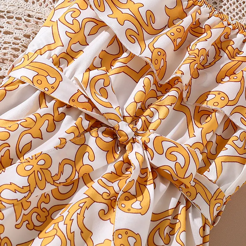 Preteen Girls Dress Printed Ruffled Off Shoulder Maxi Dress 8-12 Years Kids Costume Summer Vacation Party Outgoing Clothing OOTD