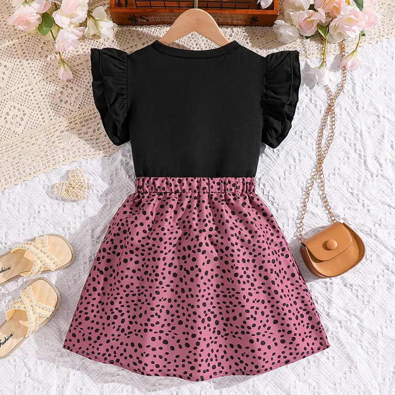 Kids Clothing Sets for Girls Cute Cartoon T-shirt & Pink Polka Dot Skirt Summer Outfit For Girls Adorable Daily Casual Clothes