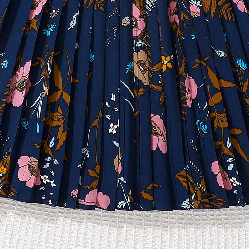 2025 New Summer Girls Drress Blue Printed Sleeveless Button Pleated Dress Tween Girls Party Outgoing Dating Clothes