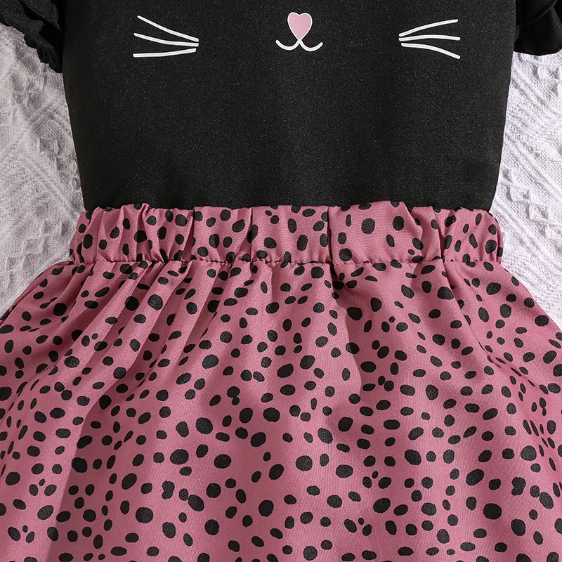 Kids Clothing Sets for Girls Cute Cartoon T-shirt & Pink Polka Dot Skirt Summer Outfit For Girls Adorable Daily Casual Clothes