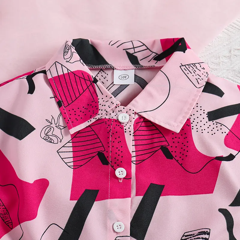Children's Fashion 2PCS Pink Graffiti Shirt & Rose Elasctic Wsiat Shorts High Quality Korean For Girls 8-12 Years Casual Clothes